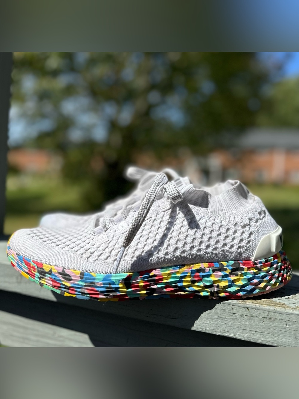 NOBULL Men’s 10.5 Trainer Sneaker Diamond
Knit Runner Sock Fit White Wild Multi